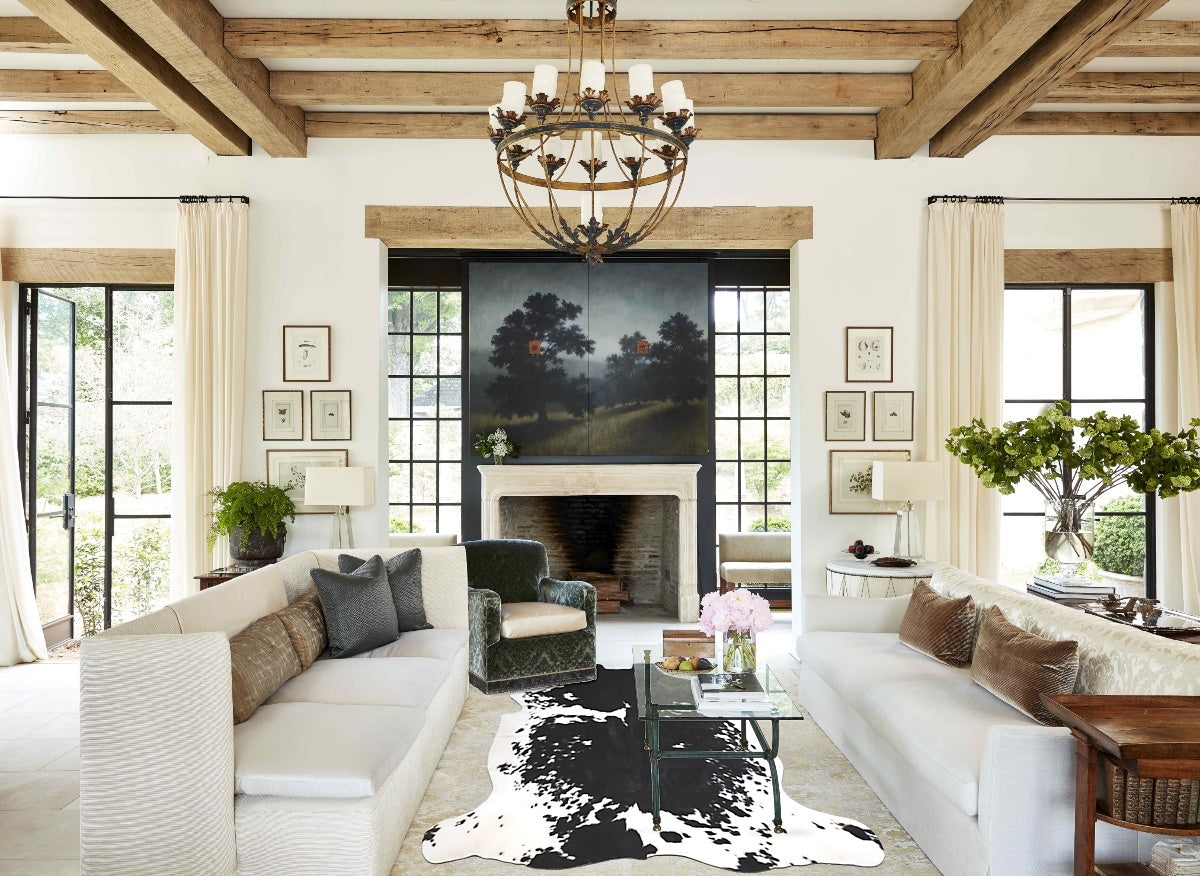 Black and White X-Large European Cowhide Rug 6'10"H x 6'2"W #A40246 by Hudson Hides