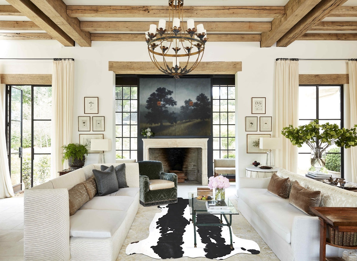 Black and White X-Large European Cowhide Rug 6'8"H x 6'10"W #A40264 by Hudson Hides