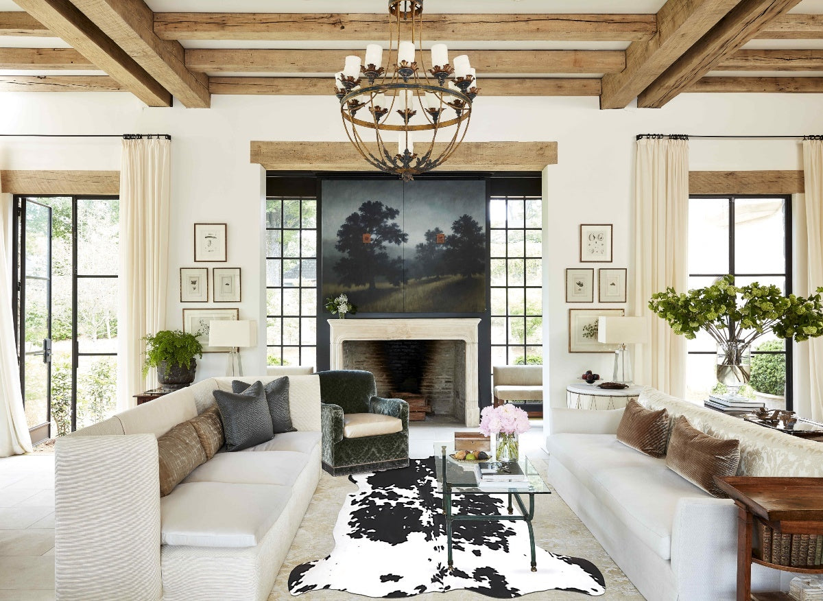 Black and White X-Large European Cowhide Rug 6'6"H x 6'9"W #A40340 by Hudson Hides