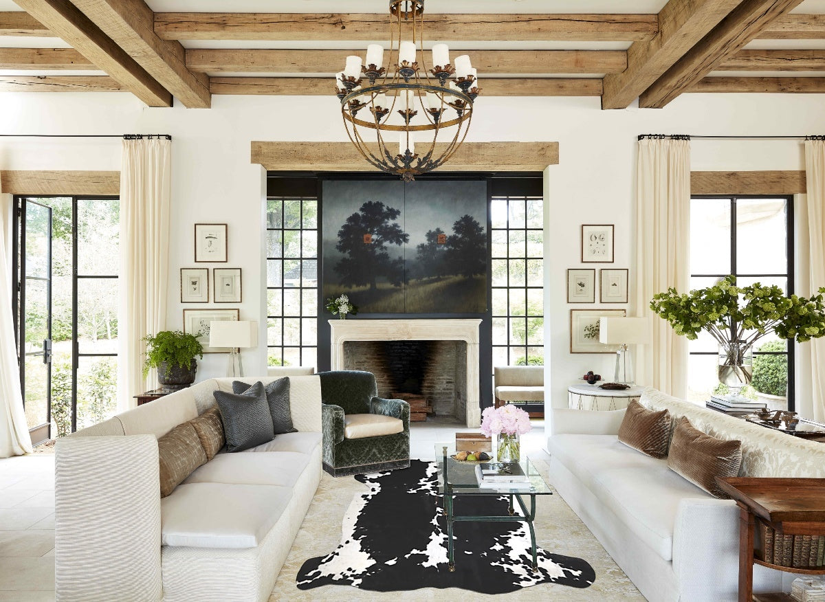 Black and White X-Large Brazilian Cowhide Rug 6'8"H x 6'7"W #A40596 by Hudson Hides