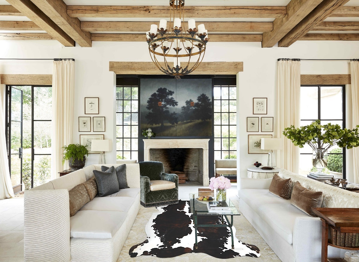Tricolor X-Large European Cowhide Rug 6'10"H x 6'6"W #A40740 by Hudson Hides