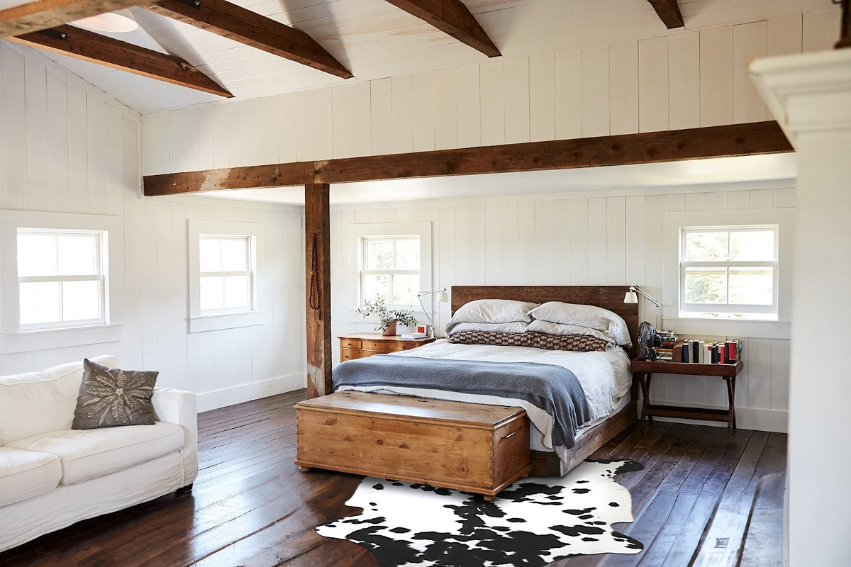 Black and White X-Large Brazilian Cowhide Rug 7'1"H x 6'6"W #A41013 by Hudson Hides