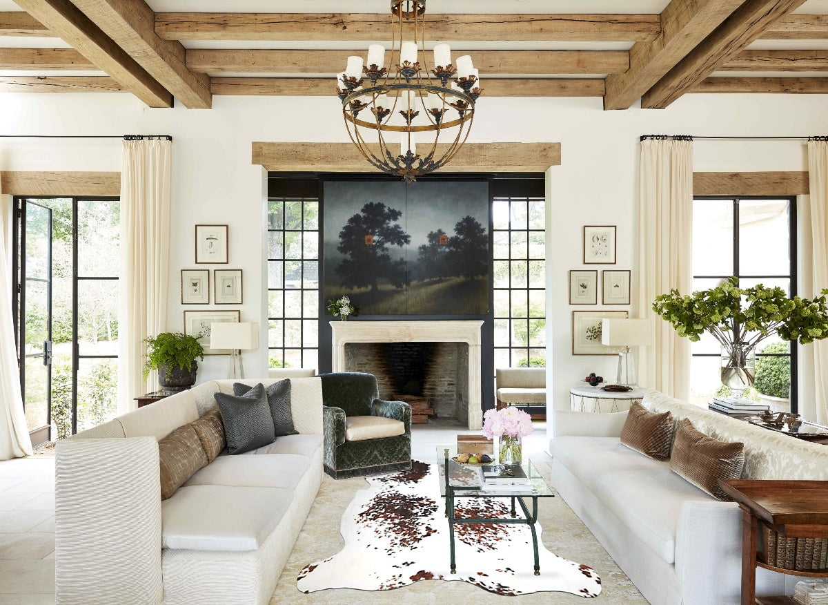Tricolor X-Large European Cowhide Rug 6'10"H x 6'11"W #A41022 by Hudson Hides