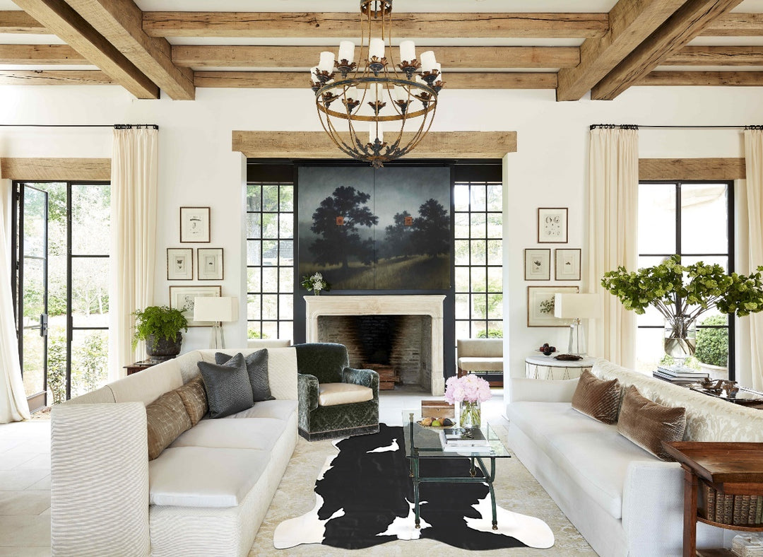 Black and White X-Large Brazilian Cowhide Rug 7'0"H x 6'9"W #A41058 by