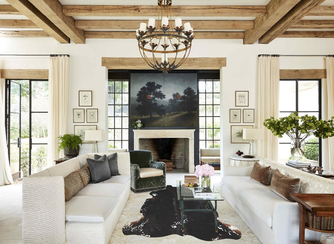 Black and White X-Large Brazilian Cowhide Rug 7'0"H x 6'3"W #A41090 by