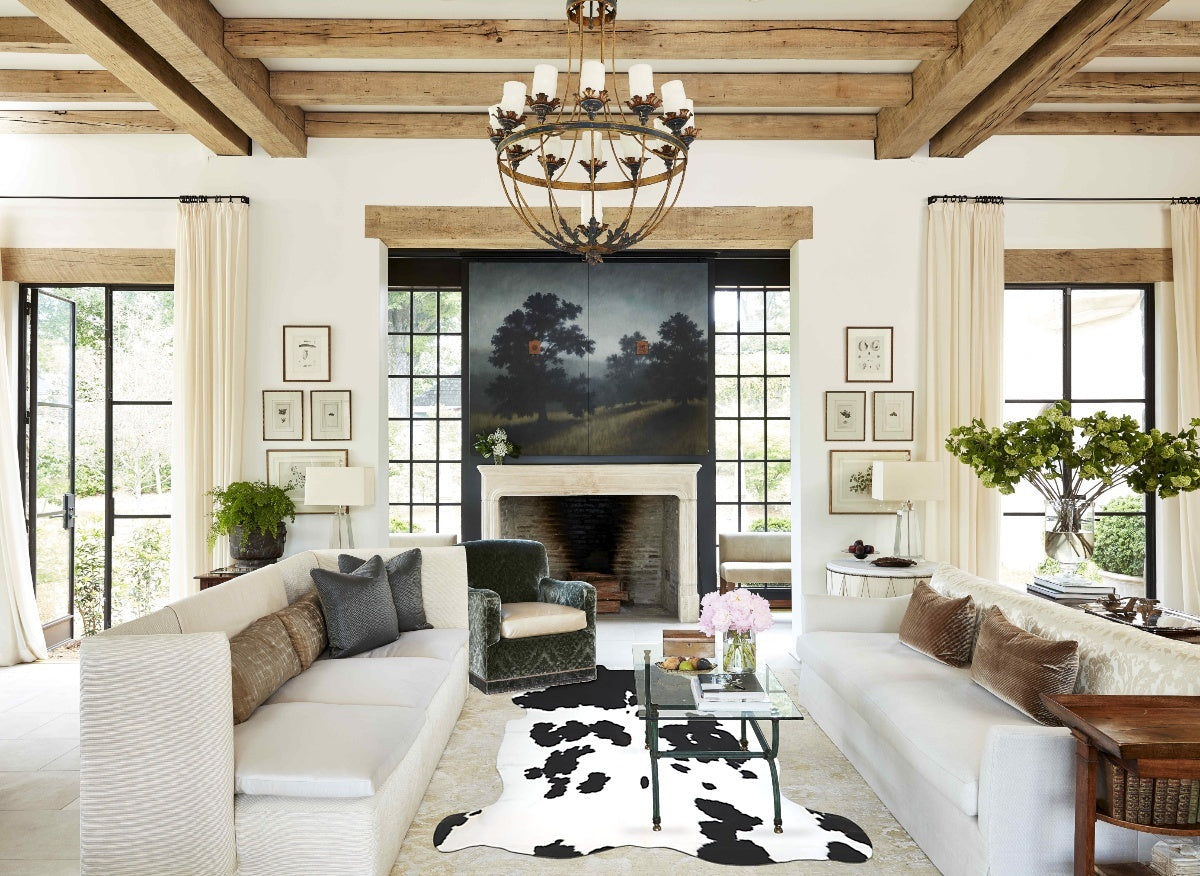 Black and White X-Large Brazilian Cowhide Rug 7'1"H x 6'5"W #A41204 by Hudson Hides