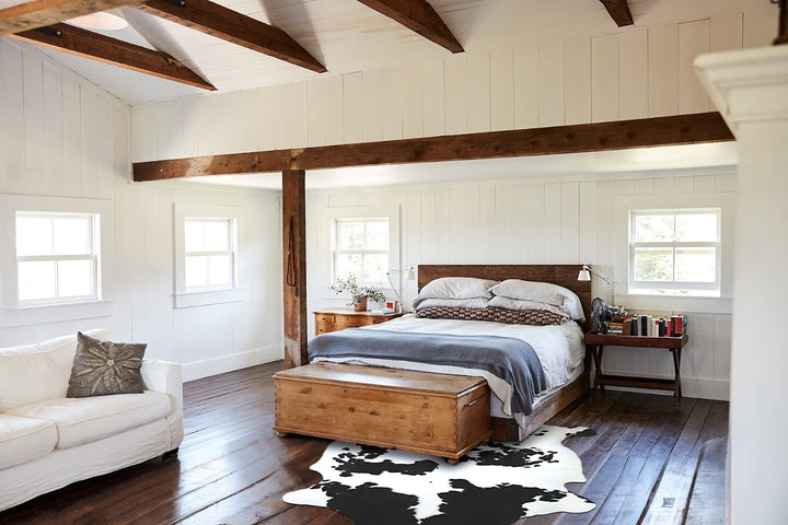 Black and White X-Large Brazilian Cowhide Rug 7'1"H x 6'7"W #A41208 by Hudson Hides