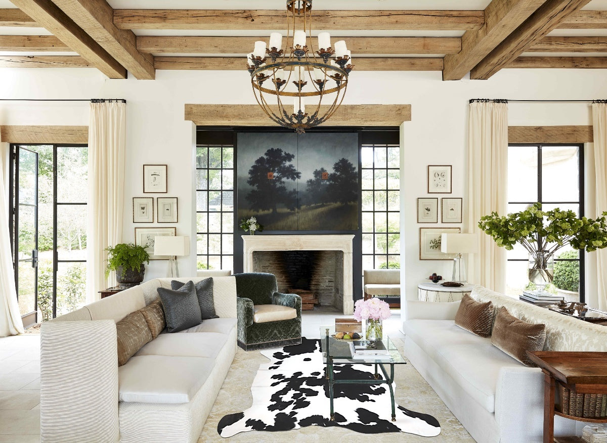 Black and White X-Large Brazilian Cowhide Rug 7'1"H x 6'7"W #A41209 by Hudson Hides