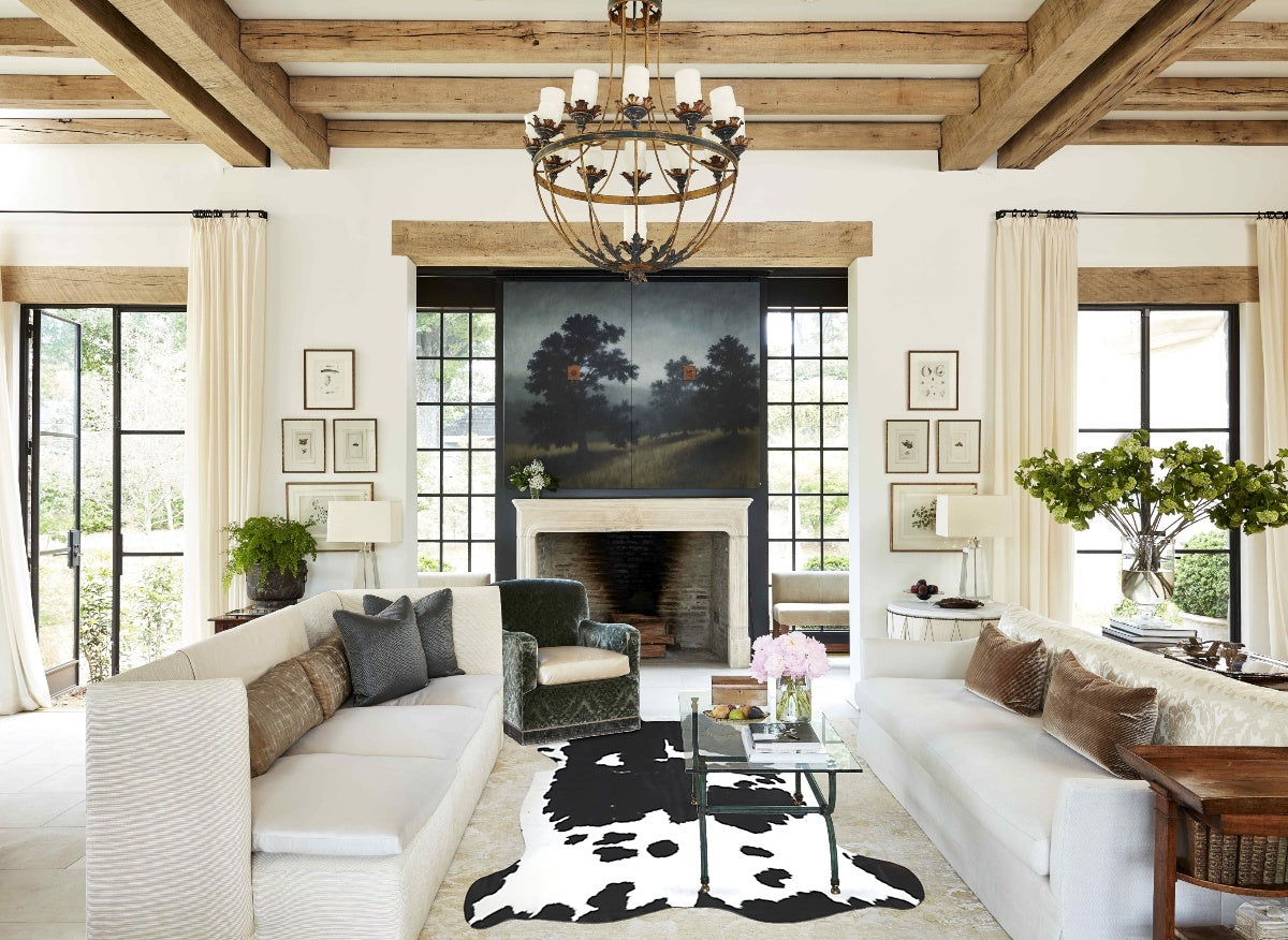 Black and White X-Large Brazilian Cowhide Rug 7'1"H x 6'3"W #A41302 by Hudson Hides