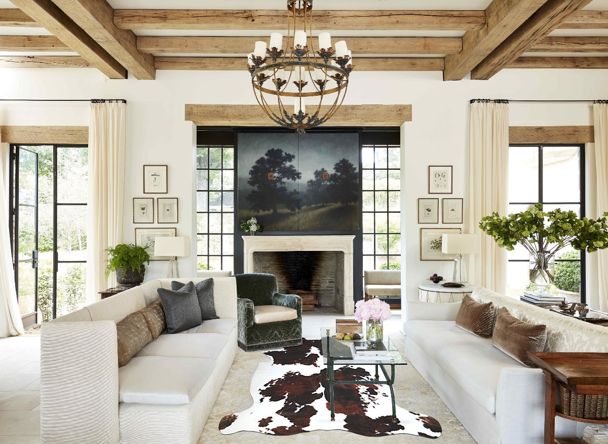 Tricolor X-Large European Cowhide Rug 7'1"H x 6'6"W #A41323 by Hudson Hides