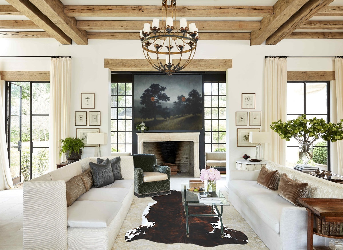 Tricolor X-Large European Cowhide Rug 6'9"H x 6'9"W #A41382 by Hudson Hides