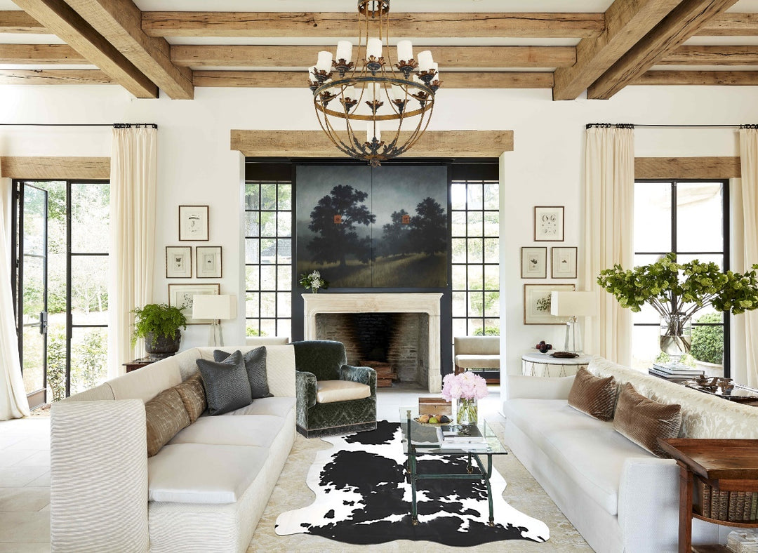 Black and White X-Large Brazilian Cowhide Rug 7'6"H x 6'7"W #A41413 by