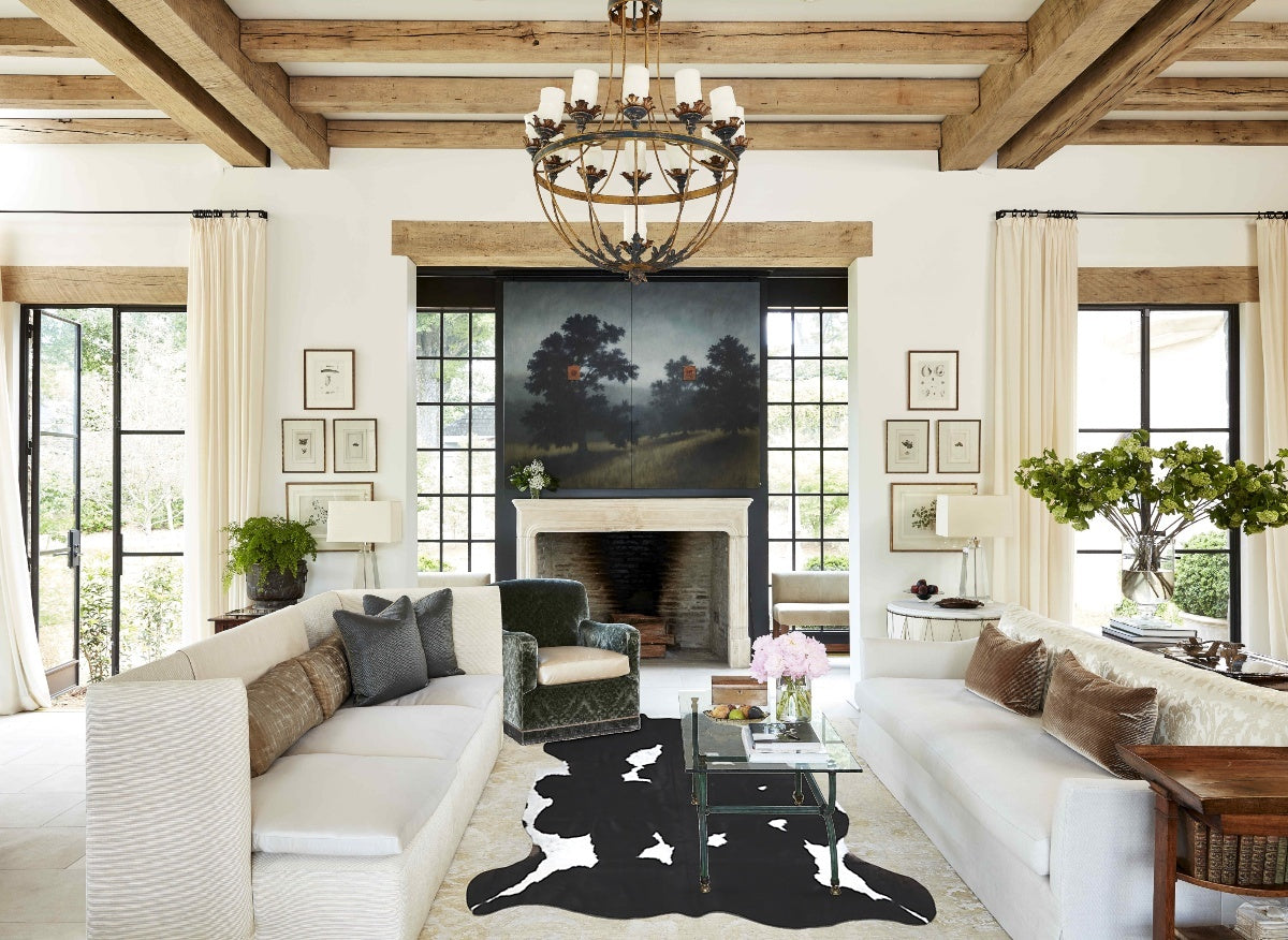 Black and White X-Large Brazilian Cowhide Rug 7'3"H x 6'10"W #A41574 by Hudson Hides