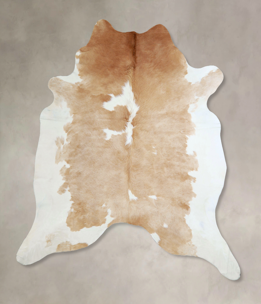 Beige and White X-Large Brazilian Cowhide Rug 7'3"H x 6'7"W #A42754 by Hudson Hides