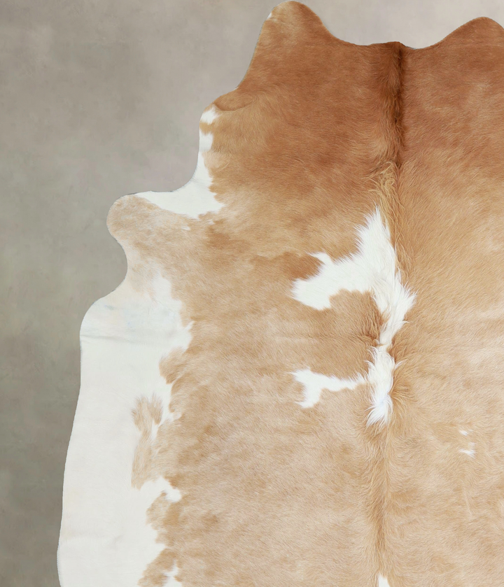 Beige and White X-Large Brazilian Cowhide Rug 7'3"H x 6'7"W #A42754 by Hudson Hides