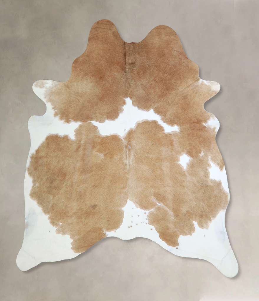 Beige and White X-Large Brazilian Cowhide Rug 7'4"H x 6'3"W #A42755 by Hudson Hides