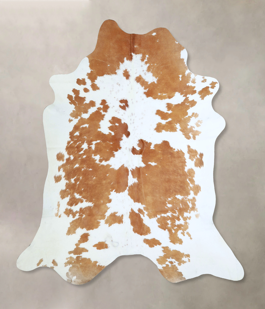 Beige and White X-Large Brazilian Cowhide Rug 7'1"H x 6'8"W #A42765 by Hudson Hides