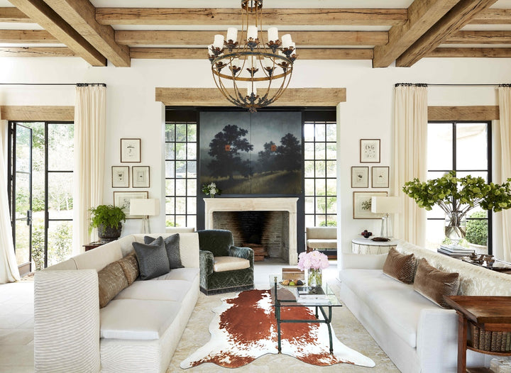Brown and White XX-Large Brazilian Cowhide Rug 7'5"H x 7'0"W #A42848 by Hudson Hides