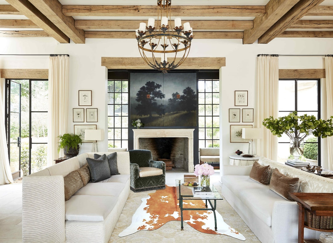 Beige and White XX-Large Brazilian Cowhide Rug 7'9"H x 7'0"W #A42854 b