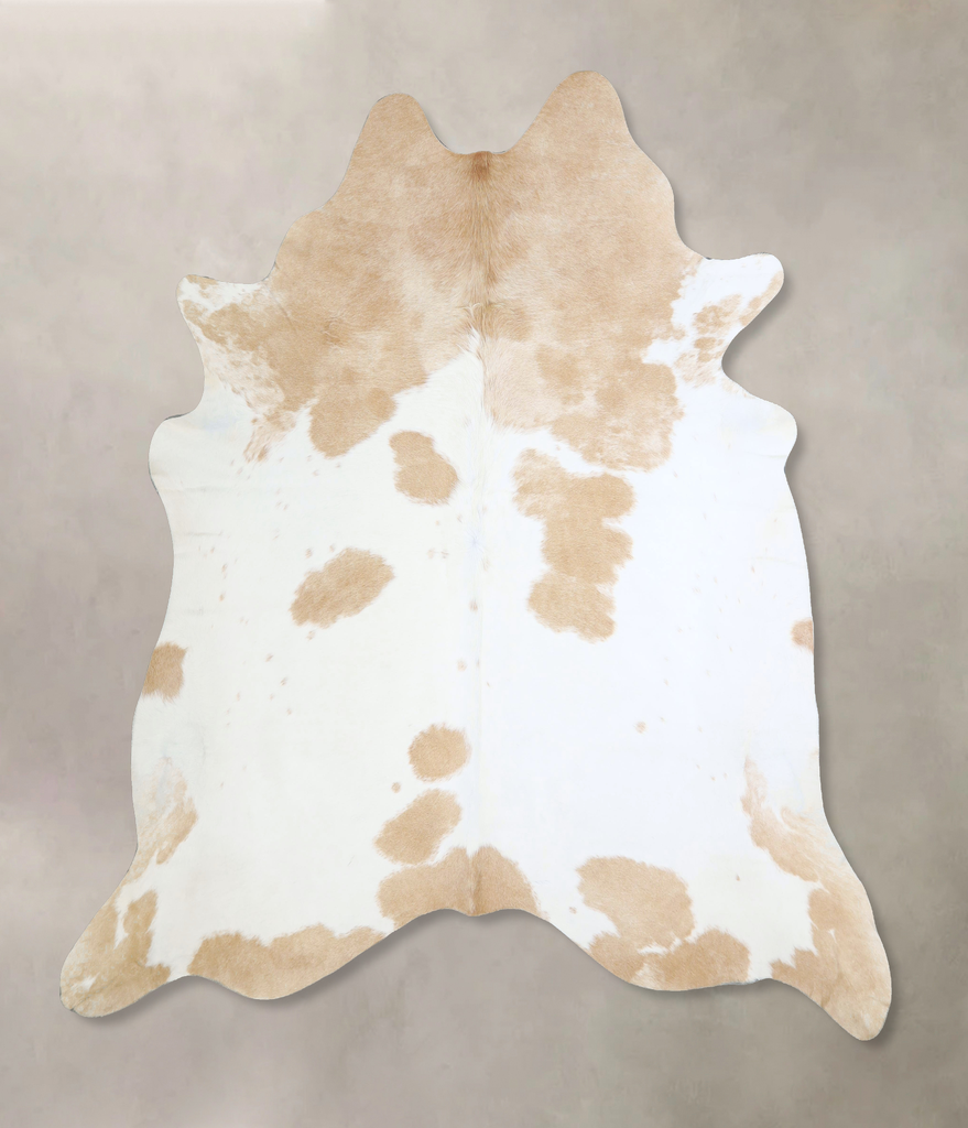Beige and White XX-Large Brazilian Cowhide Rug 7'5"H x 7'3"W #A42875 by Hudson Hides