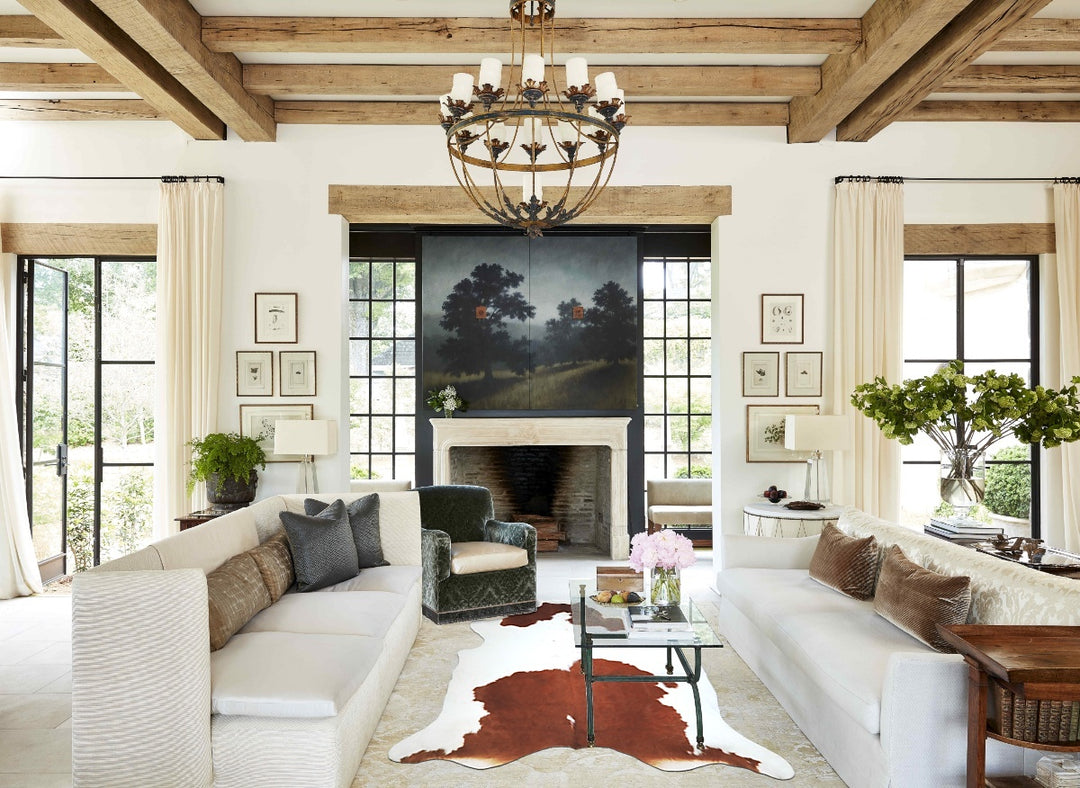 Brown and White XX-Large Brazilian Cowhide Rug 7'8"H x 6'10"W #A42877 