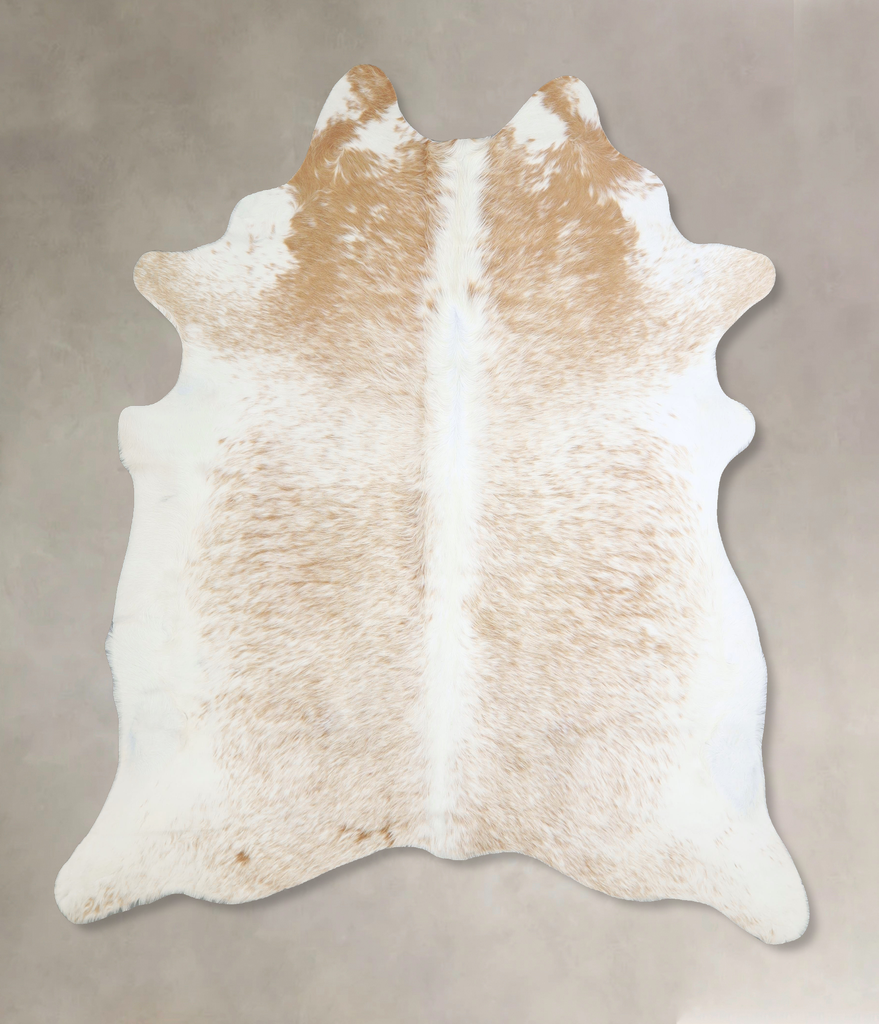 Beige and White X-Large Brazilian Cowhide Rug 7'1"H x 6'5"W #A42889 by Hudson Hides