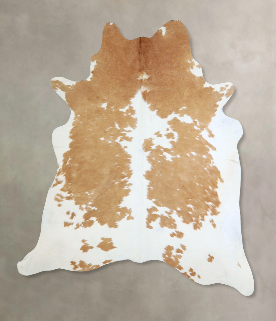 Beige and White X-Large Brazilian Cowhide Rug 7'3"H x 6'5"W #A42890 by Hudson Hides