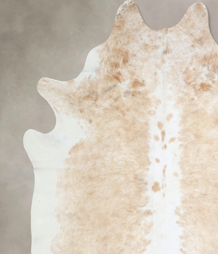 Beige and White XX-Large Brazilian Cowhide Rug 7'8"H x 7'4"W #A42892 by Hudson Hides