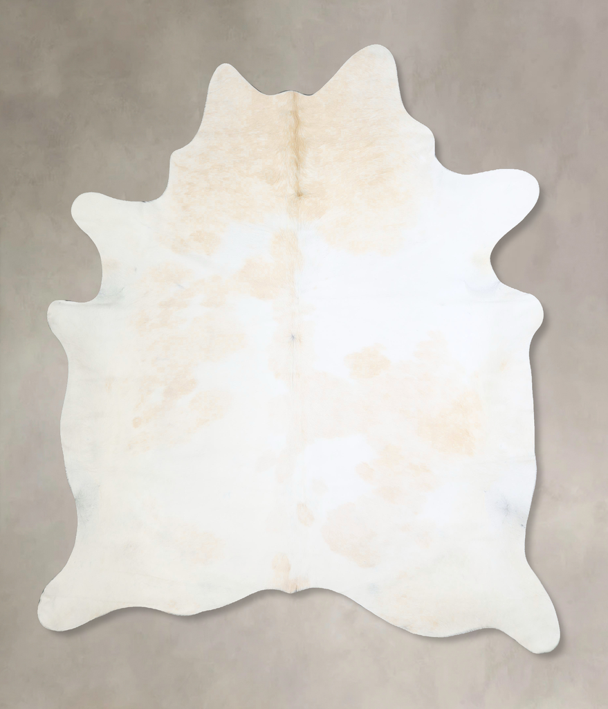 Beige and White X-Large Brazilian Cowhide Rug 7'4"H x 6'7"W #A42893 by Hudson Hides