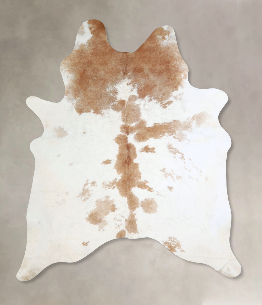 Beige and White X-Large Brazilian Cowhide Rug 7'8"H x 6'2"W #A42895 by Hudson Hides