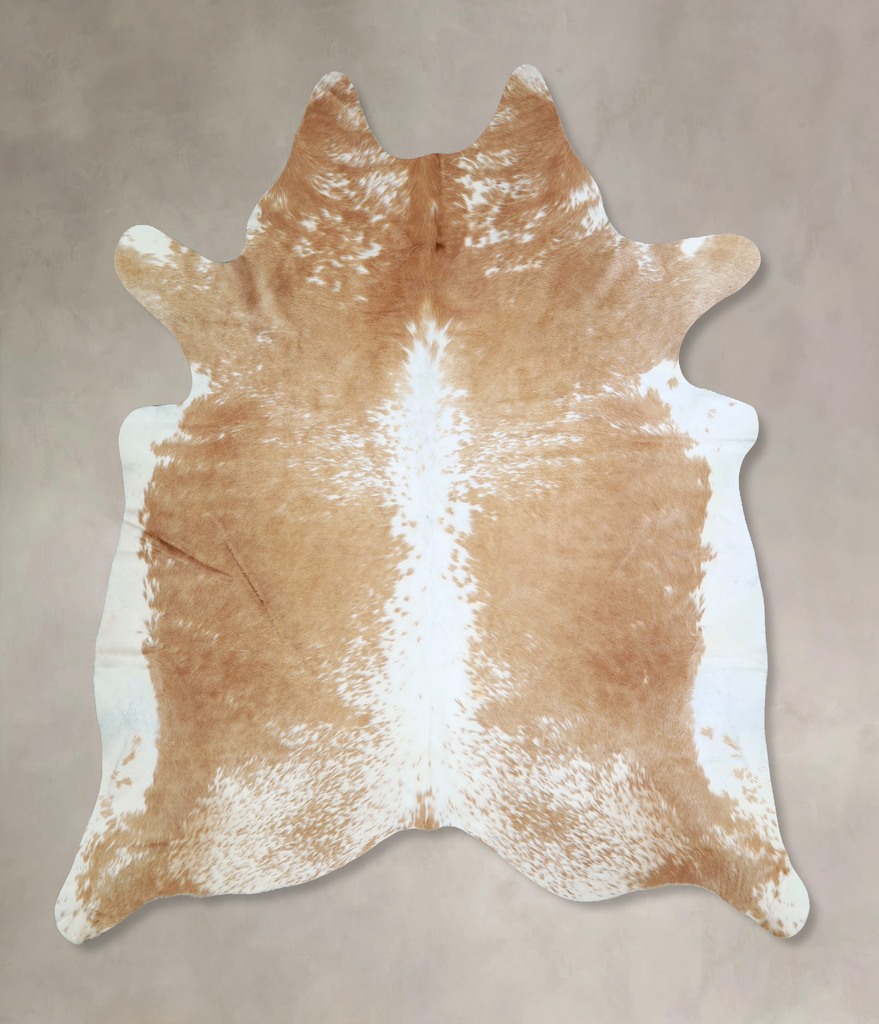 Beige and White XX-Large Brazilian Cowhide Rug 7'6"H x 6'11"W #A42900 by Hudson Hides
