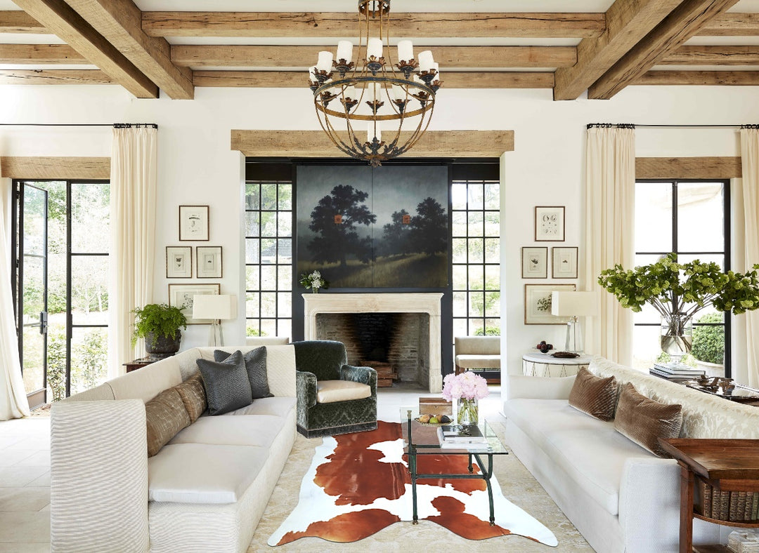 Brown and White X-Large Brazilian Cowhide Rug 7'1"H x 6'9"W #A42907 by