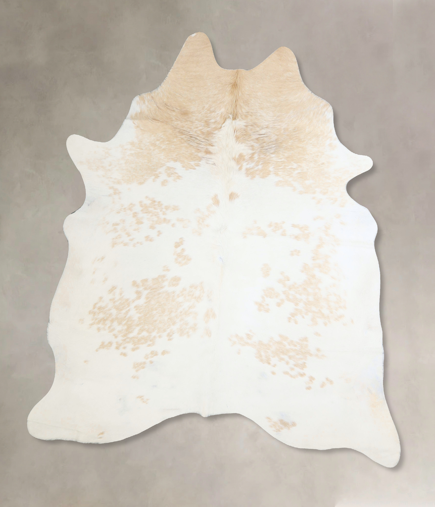 Beige and White X-Large Brazilian Cowhide Rug 6'10"H x 6'0"W #A42943 by Hudson Hides