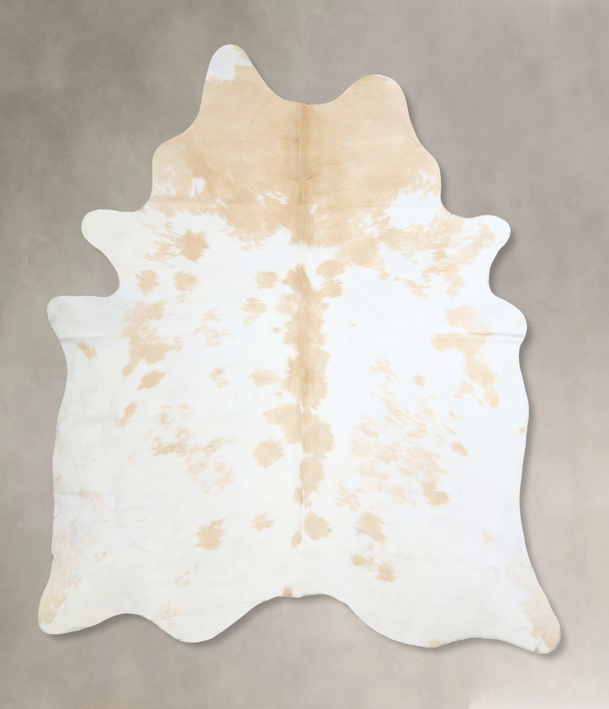 Beige and White X-Large Brazilian Cowhide Rug 6'9"H x 6'1"W #A42944 by Hudson Hides