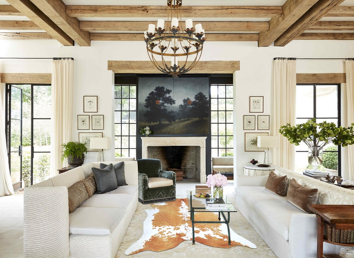 Beige and White XX-Large Brazilian Cowhide Rug 7'5"H x 6'9"W #A42967 by Hudson Hides