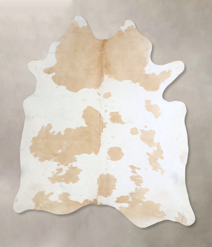 Beige and White X-Large Brazilian Cowhide Rug 7'6"H x 6'5"W #A42970 by Hudson Hides