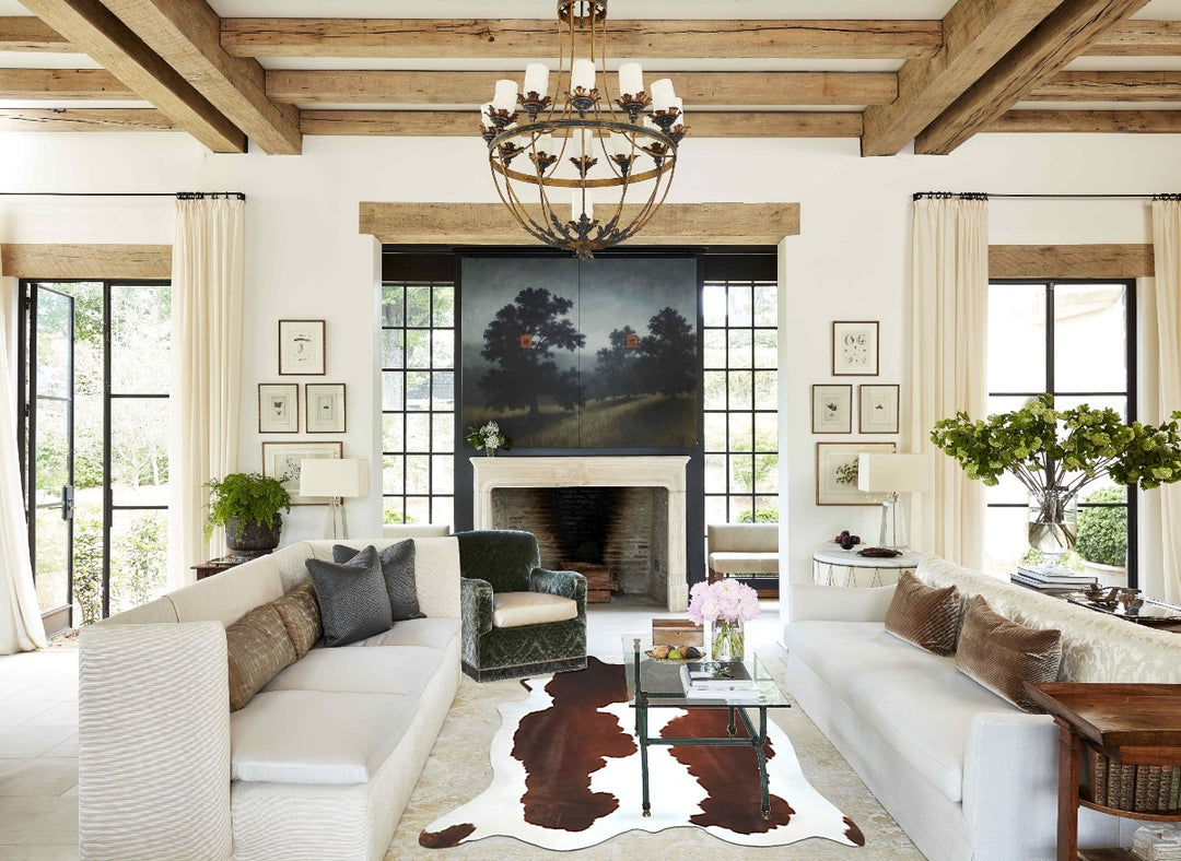Brown and White X-Large Brazilian Cowhide Rug 7'1"H x 6'8"W #A42999 by