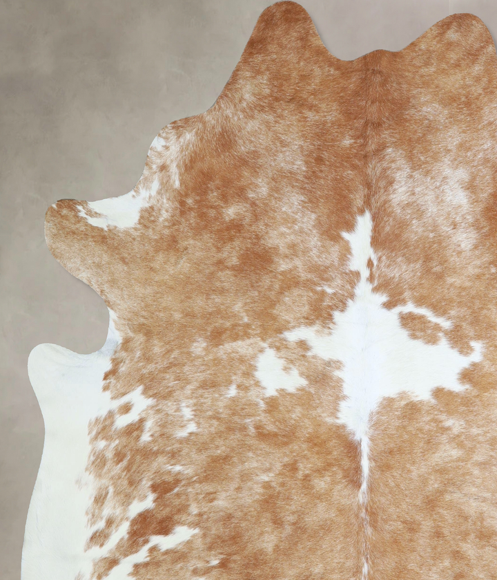 Beige and White X-Large Brazilian Cowhide Rug 7'1"H x 6'6"W #A43021 by Hudson Hides