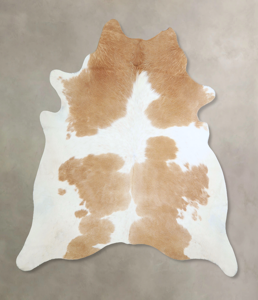Beige and White X-Large Brazilian Cowhide Rug 7'1"H x 6'6"W #A43107 by Hudson Hides