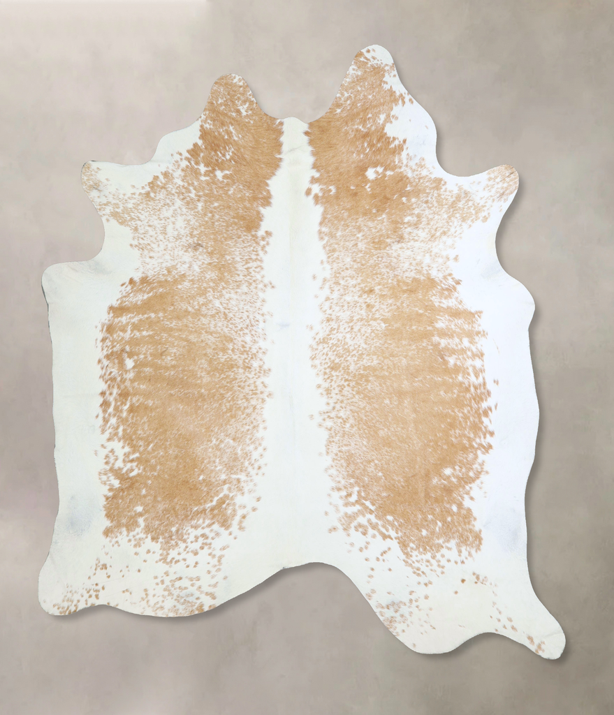 Beige and White X-Large Brazilian Cowhide Rug 7'2"H x 6'10"W #A43114 by Hudson Hides