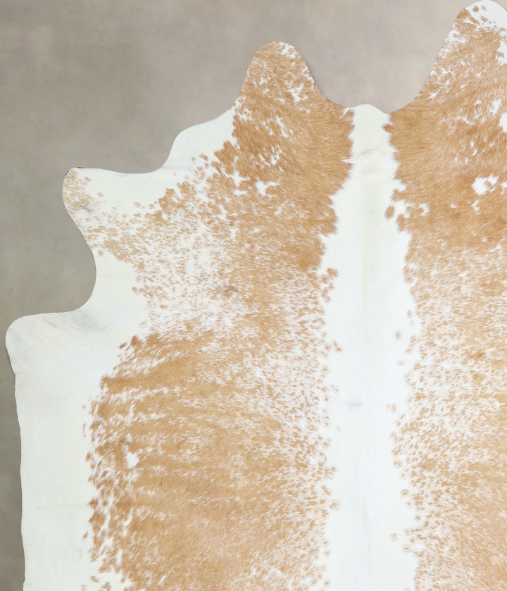 Beige and White X-Large Brazilian Cowhide Rug 7'2"H x 6'10"W #A43114 by Hudson Hides