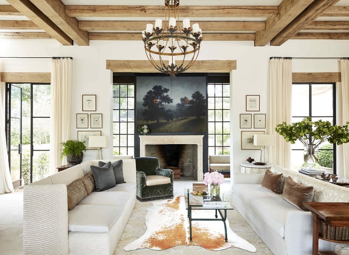 Beige and White XX-Large Brazilian Cowhide Rug 7'6"H x 6'10"W #A43115 by Hudson Hides