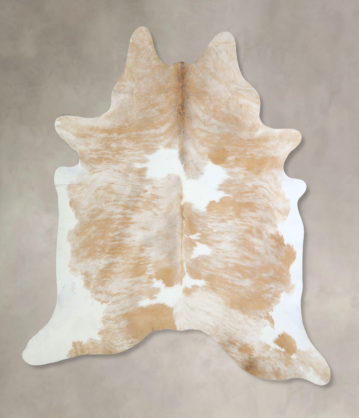 Beige and White X-Large Brazilian Cowhide Rug 7'7"H x 6'7"W #A43147 by Hudson Hides