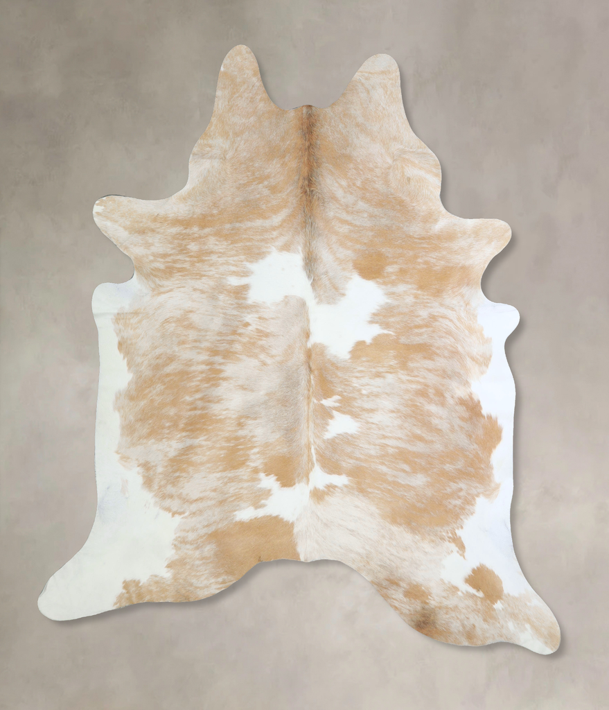 Beige and White X-Large Brazilian Cowhide Rug 7'7"H x 6'7"W #A43147 by Hudson Hides