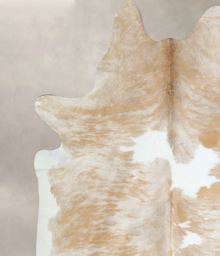 Beige and White X-Large Brazilian Cowhide Rug 7'7"H x 6'7"W #A43147 by Hudson Hides