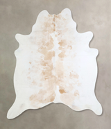 Beige and White X-Large Brazilian Cowhide Rug 6'9"H x 6'1"W #A43163 by Hudson Hides