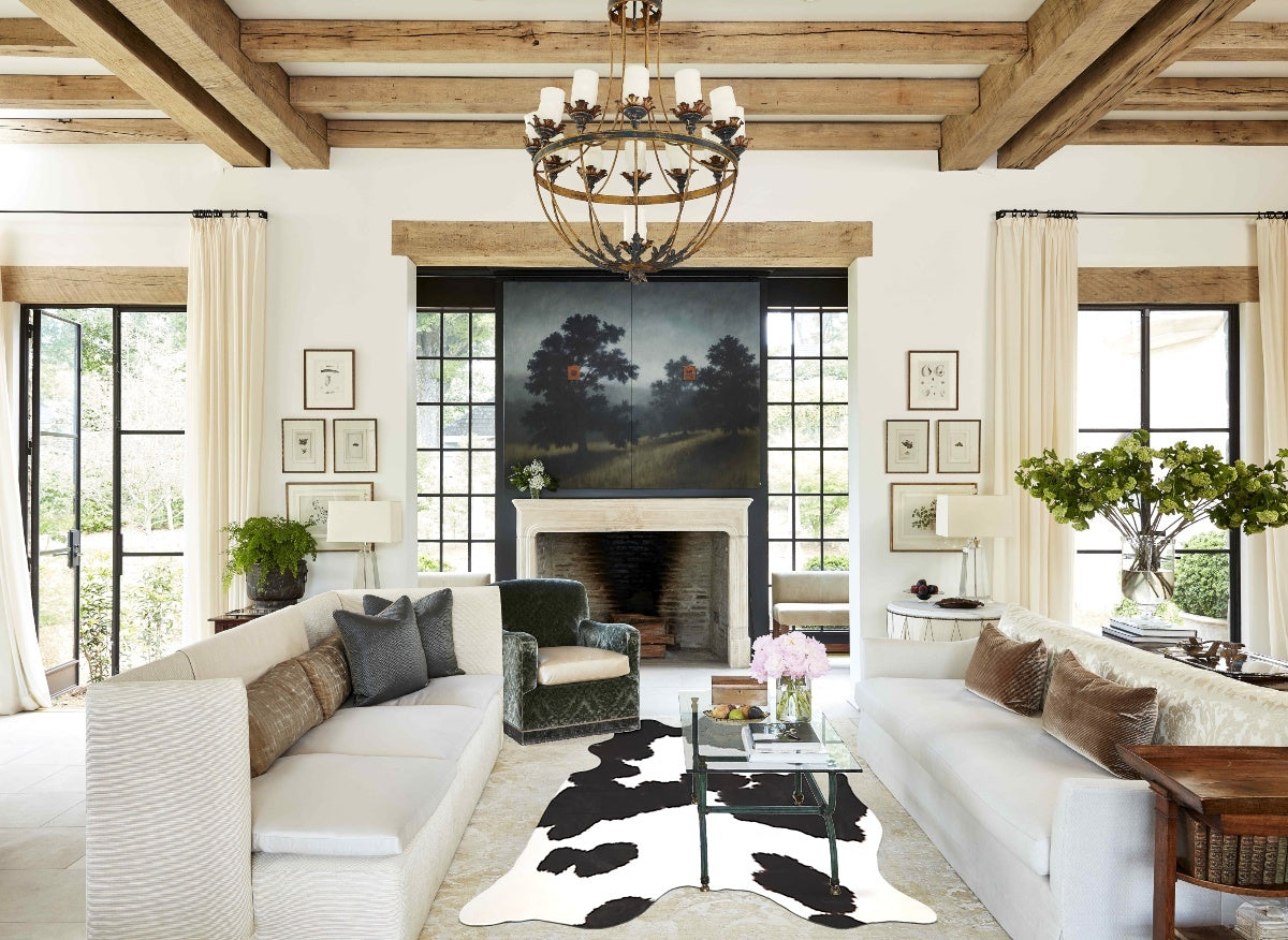 Black and White X-Large Brazilian Cowhide Rug 7'1"H x 5'11"W #A43172 by Hudson Hides