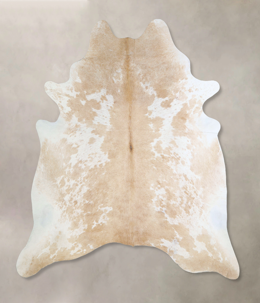 Beige and White X-Large Brazilian Cowhide Rug 7'3"H x 6'5"W #A43179 by Hudson Hides