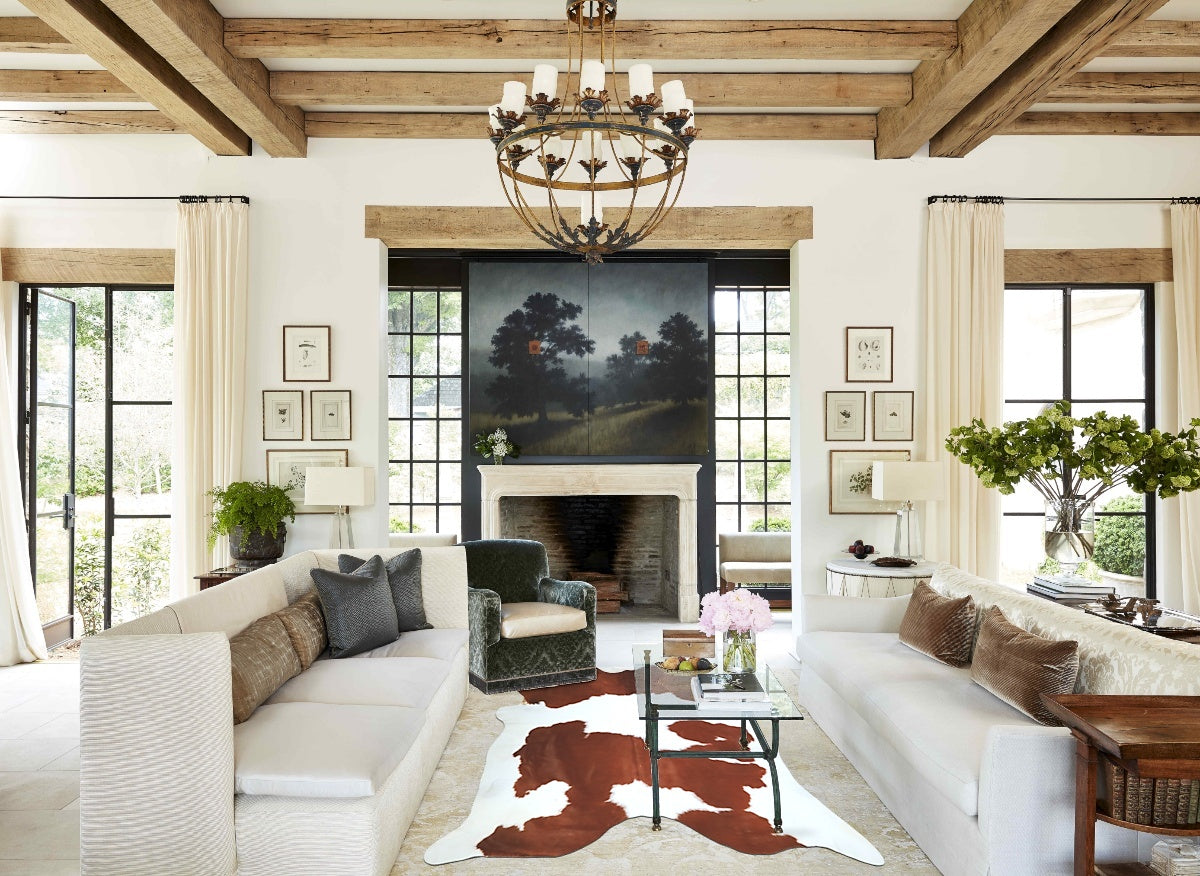 Brown and White X-Large Brazilian Cowhide Rug 6'11"H x 6'8"W #A43186 by Hudson Hides