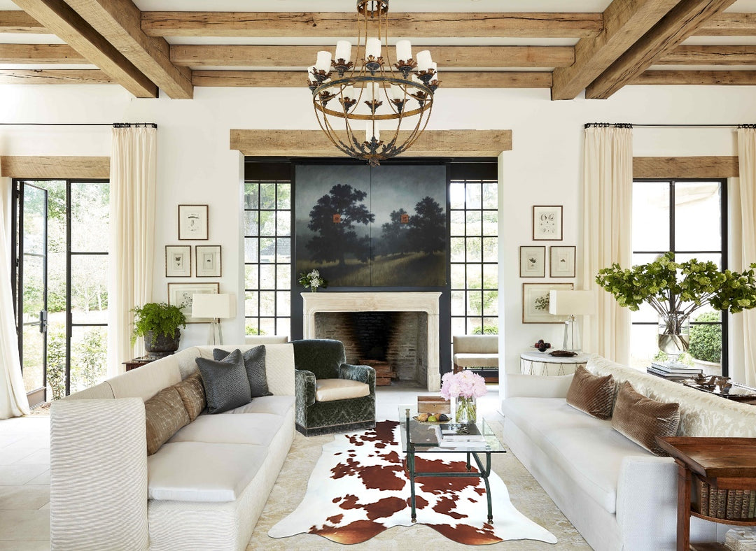 Brown and White XX-Large Brazilian Cowhide Rug 7'8"H x 7'7"W #A43245 b